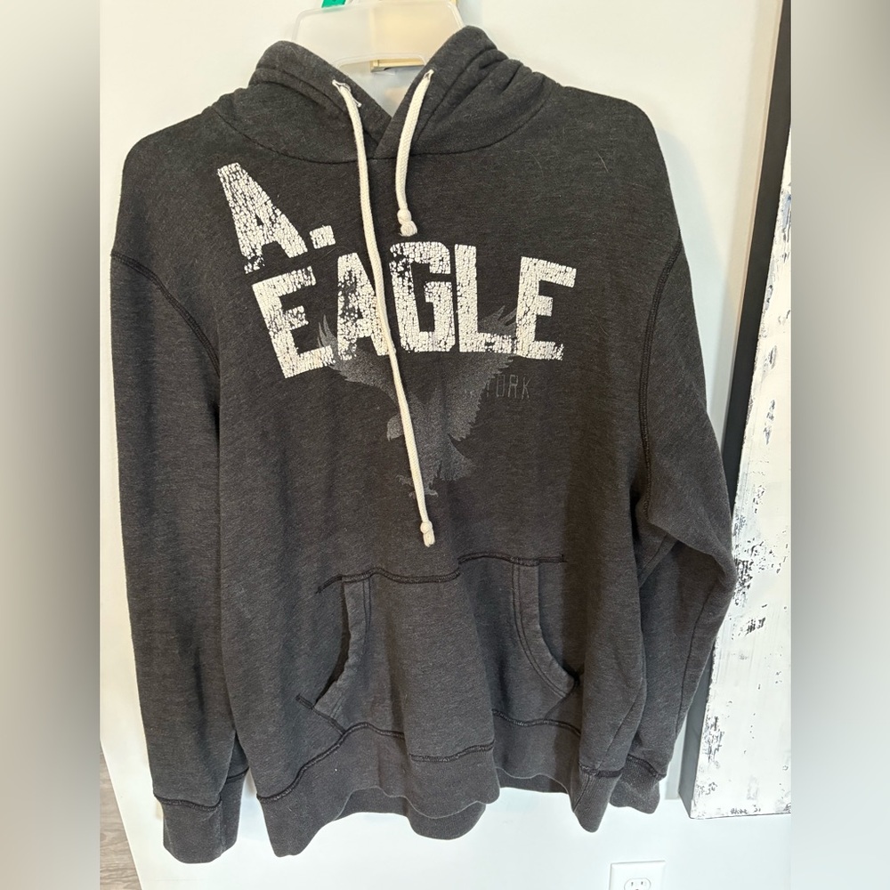 American Eagle Hoodie. Pullover with front hoodie pocket. Dark gray. Size L.